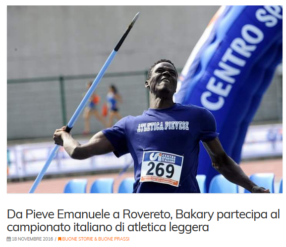 Da Pieve Emanuele a Rovereto, Bakary partecipa al campionato italiano di atletica leggera